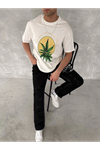 Ön Ve Arka Baskılı Oversize Bisiklet Yaka T-shirt- Beyaz