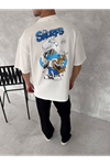 Ön Ve Arka Baskılı Oversize Bisiklet Yaka T-shirt- Beyaz