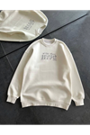 Üç İplik Bisiklet Yaka Baskılı SweatShirt - Beyaz