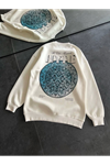 Üç İplik Bisiklet Yaka Baskılı SweatShirt - Beyaz