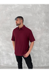 Yakalı Patlı Kısa Kol T-shirt - Bordo