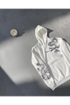 Uzun Kol Kapşonlu Baskılı SweatShirt - Beyaz