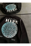 Üç İplik Bisiklet Yaka Baskılı SweatShirt - Siyah