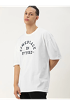 Erkek Baskılı Oversize T-shirt - Beyaz