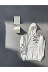 Uzun Kol Kapşonlu Baskılı SweatShirt - Beyaz