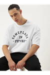 Erkek Baskılı Oversize T-shirt - Beyaz