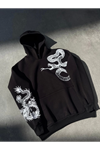 Uzun Kol Kapşonlu Baskılı SweatShirt - Siyah