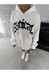 Unisex Üç İplik Kapşonlu Baskılı SweatShirt - Beyaz