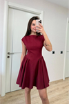 Sırt Dekolteli Çan Detaylı Mini Elbise - Bordo