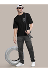 Erkek Baskılı Oversize T-shirt - Siyah