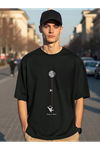 Erkek Baskılı Oversize T-shirt - Siyah