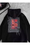 Uzun Kol Kapşonlu Ön Ve Arka Baskılı SweatShirt - Siyah
