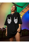 Baskılı Oversize T-shirt - Siyah