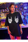 Baskılı Oversize T-shirt - Siyah