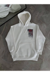 Uzun Kol Kapşonlu Ön Ve Arka Baskılı SweatShirt - Beyaz