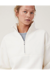 Oversize Yarım Farmuarlı Yakalı Basic SweatShirt - Beyaz
