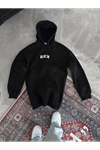 Uzun Kol Kapşonlu Göğüs Baskılı SweatShirt - Siyah