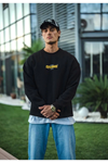Kışlık Bisiklet Yaka Baskılı SweatShirt - Siyah