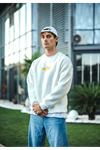 Kışlık Bisiklet Yaka Baskılı SweatShirt - Beyaz