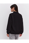 Oversize Yarım Farmuarlı Yakalı Basic SweatShirt - Siyah