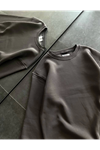 Kışlık Bisiklet Yaka Üç İplik Basic SweatShirt - Füme
