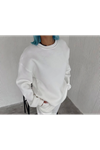 Kışlık Bisiklet Yaka Üç İplik Basic SweatShirt - Beyaz