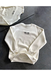 Bisiklet Yaka Üç İplik Baskılı Oversize SweatShirt - Beyaz