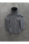 Kapşonlu Üç İplik Penye Basic SweatShirt - Boyalı Gri