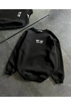 Bisiklet Yaka Üç İplik Baskılı Oversize SweatShirt - Siyah