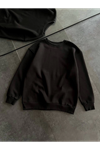 Kışlık Bisiklet Yaka Üç İplik Basic SweatShirt - Siyah