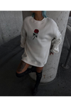 Oversize Üç İplik Bisiklet Yaka Baskılı SweatShirt - Beyaz