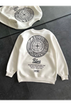 Kışlık Bisiklet Yaka Ön Ve Arka Baskılı SweatShirt - Beyaz