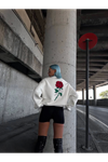 Oversize Üç İplik Bisiklet Yaka Baskılı SweatShirt - Beyaz