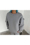 Kışlık Bisiklet Yaka Üç İplik Basic SweatShirt - Gri