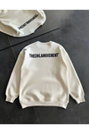 Kışlık Bisiklet Yaka Oversize Baskılı SweatShirt - Beyaz