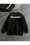 Kışlık Bisiklet Yaka Oversize Baskılı SweatShirt - Siyah