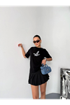 Kısa Kol Baskılı T-shirt - Siyah