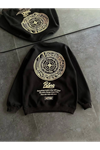 Kışlık Bisiklet Yaka Ön Ve Arka Baskılı SweatShirt - Siyah
