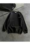 Kışlık Bisiklet Yaka Oversize Baskılı SweatShirt - Siyah