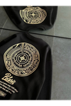 Kışlık Bisiklet Yaka Ön Ve Arka Baskılı SweatShirt - Siyah