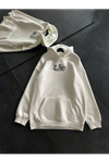 Üç İplik Penye Uzun Kol Kapşonlu Baskılı SweatShirt - Beyaz