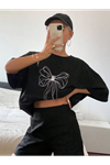 Baskılı Oversize T-shirt - Siyah