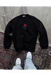 Oversize Üç İplik Bisiklet Yaka Baskılı SweatShirt - Siyah