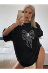 Baskılı Oversize T-shirt - Siyah