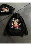 Üç İplik Penye Uzun Kol Kapşonlu Baskılı SweatShirt - Siyah