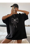 Baskılı Oversize T-shirt - Siyah