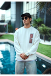Uzun Kol Bisiklet Yaka Ön Ve Arka Baskılı SweatShirt - Beyaz