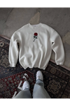 Unisex Bisiklet Yaka Ön Ve Arka Baskılı SweatShirt - Beyaz