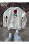 Unisex Bisiklet Yaka Ön Ve Arka Baskılı SweatShirt - Beyaz