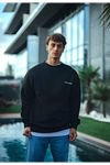 Kışlık Bisiklet Yaka Oversize Baskılı SweatShirt - Siyah